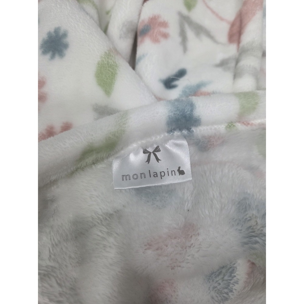 Mon Lapin Cream Florals Flowers Baby Blanket Lovey SOFT White 29x42 - Picture 3 of 4